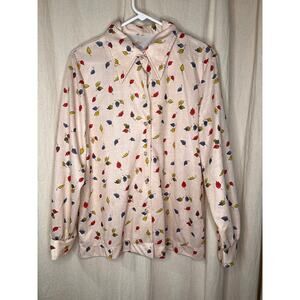 1970s Falling Fall Leaves Halloween Harvest Disco Dagger Collar Oxford Shirt XL